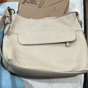 Stone Mountain beige leather shoulder bag worn but good